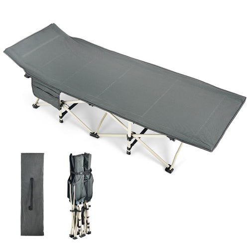 Wide Foldable Camping Cot with Carry Bag, Gray