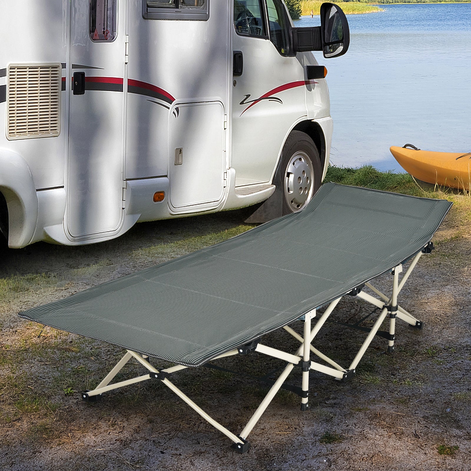 Wide Foldable Camping Cot with Carry Bag, Gray Camping Furniture   at Gallery Canada