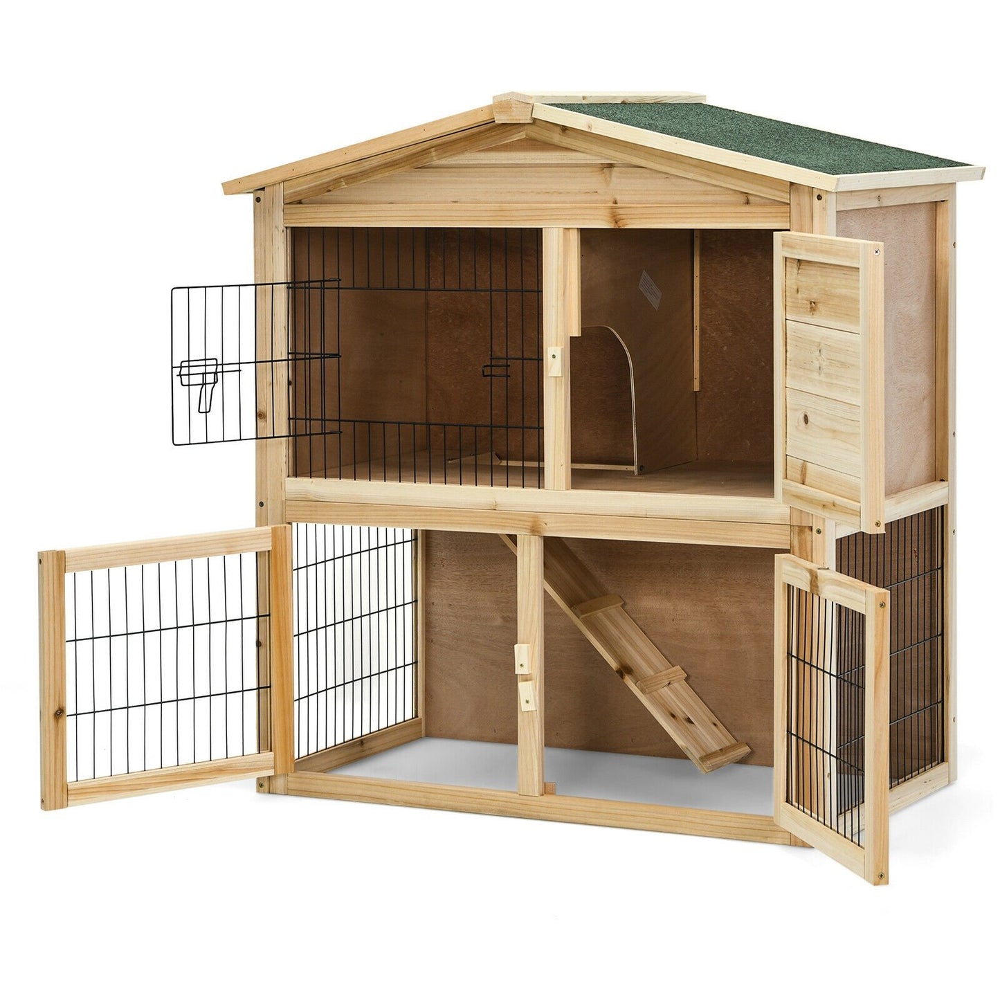 35 Inch Wooden Chicken Coop with Ramp, Natural Rabbit Hutches   at Gallery Canada