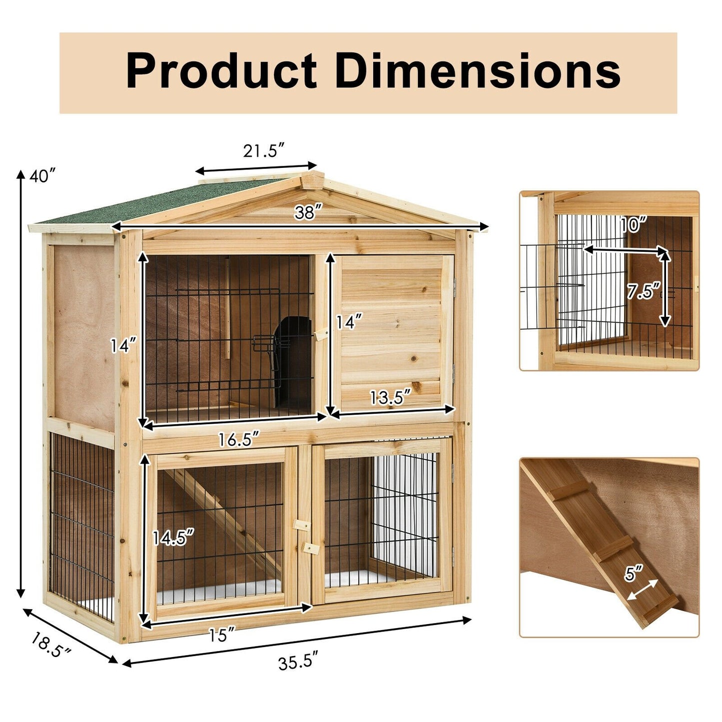 35 Inch Wooden Chicken Coop with Ramp, Natural Rabbit Hutches   at Gallery Canada