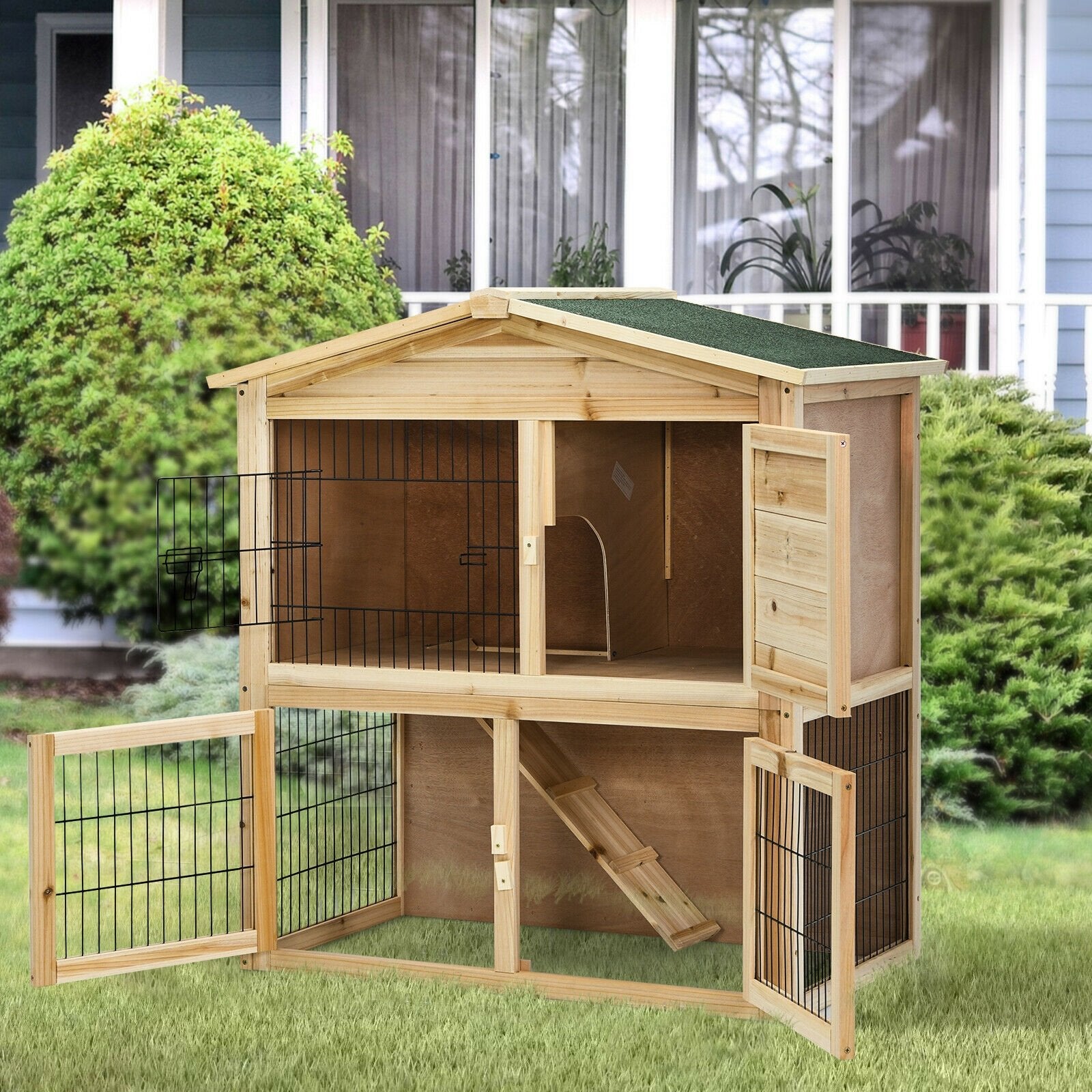 35 Inch Wooden Chicken Coop with Ramp, Natural Rabbit Hutches   at Gallery Canada