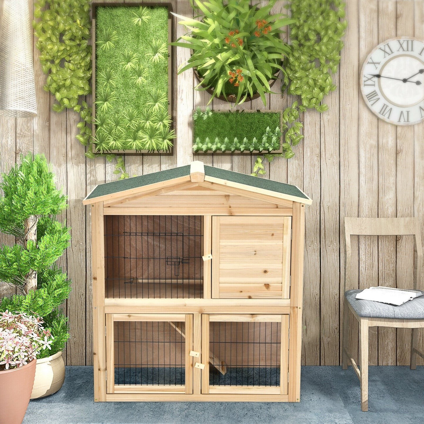 35 Inch Wooden Chicken Coop with Ramp, Natural Rabbit Hutches   at Gallery Canada