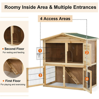 35 Inch Wooden Chicken Coop with Ramp, Natural Rabbit Hutches   at Gallery Canada