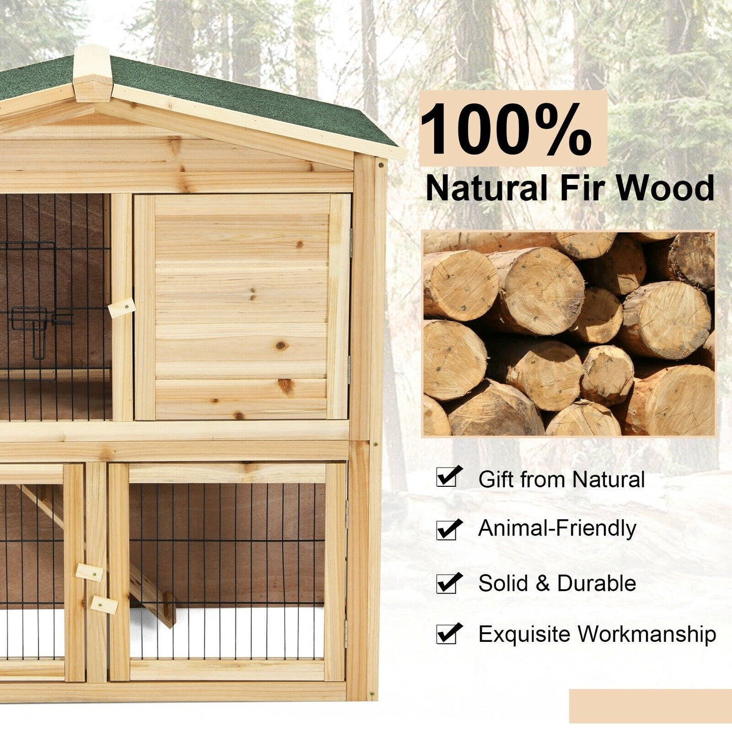 35 Inch Wooden Chicken Coop with Ramp, Natural Rabbit Hutches   at Gallery Canada