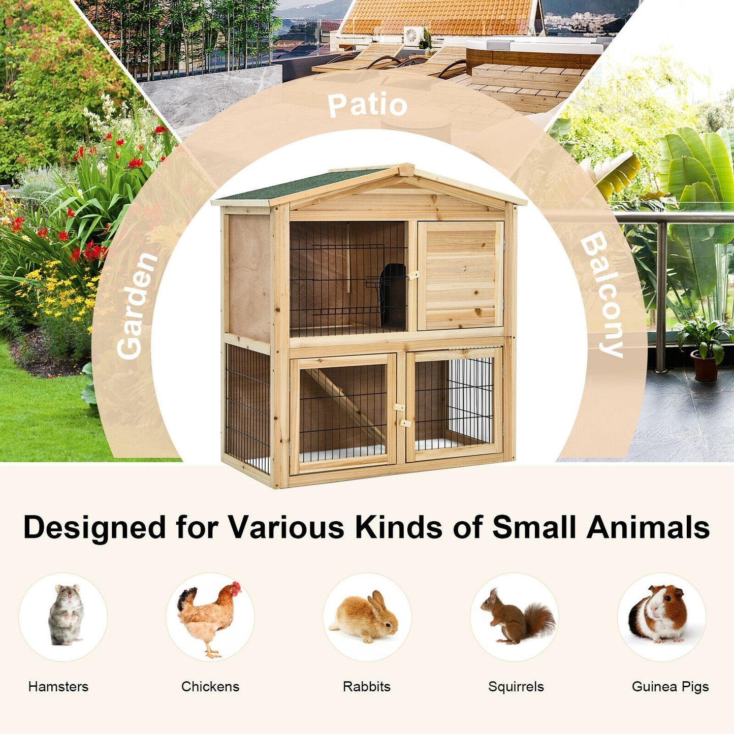 35 Inch Wooden Chicken Coop with Ramp, Natural Rabbit Hutches   at Gallery Canada