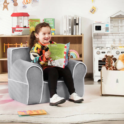 Upholstered Kids Sofa with Velvet Fabric and High-Quality Sponge, Gray Kids Chairs & Seating   at Gallery Canada