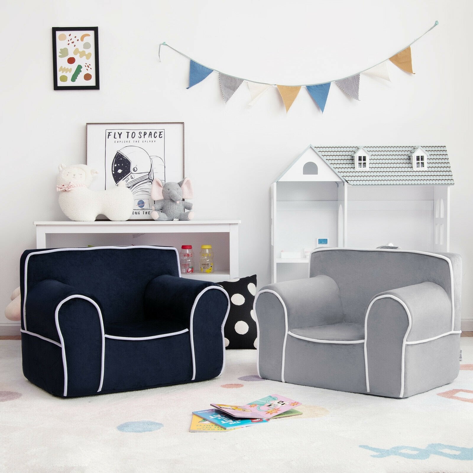 Upholstered Kids Sofa with Velvet Fabric and High-Quality Sponge, Gray Kids Chairs & Seating   at Gallery Canada