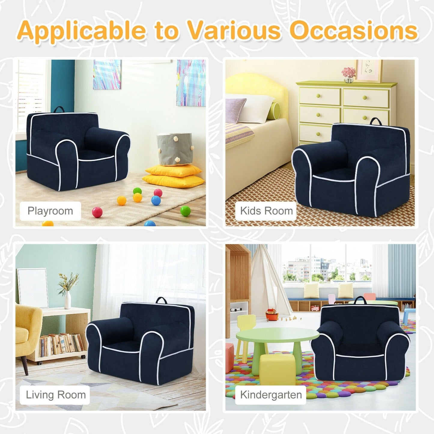 Upholstered Kids Sofa with Velvet Fabric and High-Quality Sponge, Navy Kids Chairs & Seating   at Gallery Canada