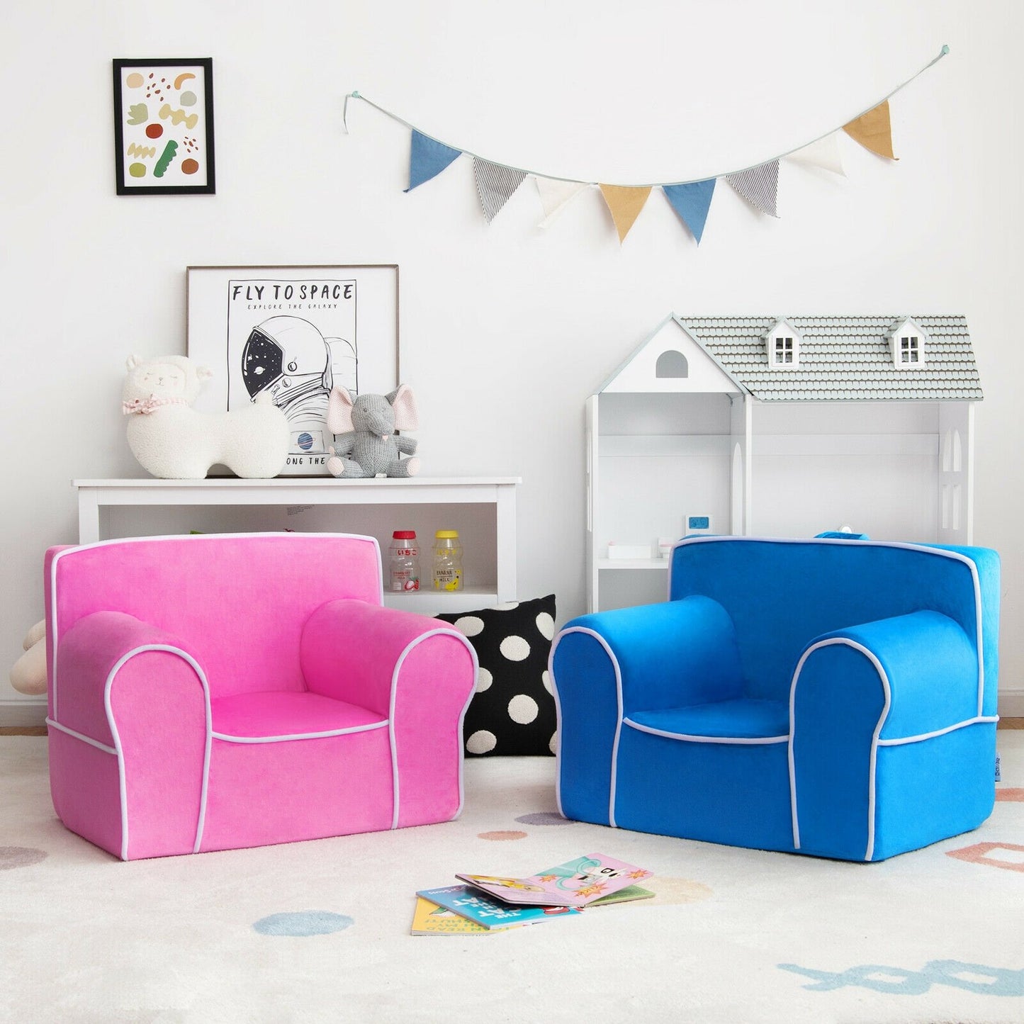 Upholstered Kids Sofa with Velvet Fabric and High-Quality Sponge, Blue Kids Chairs & Seating   at Gallery Canada