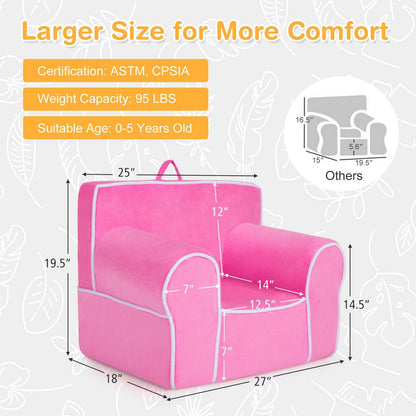 Upholstered Kids Sofa with Velvet Fabric and High-Quality Sponge, Pink - Gallery Canada