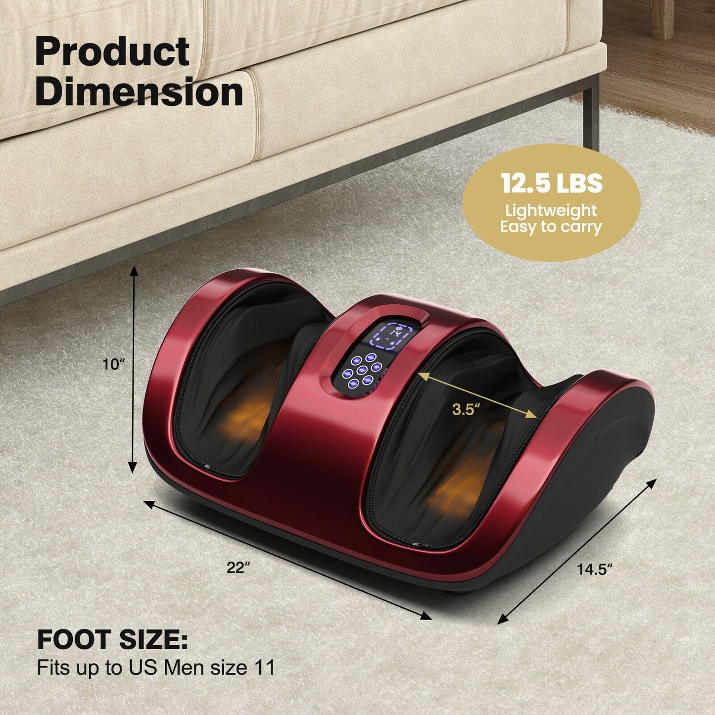 Shiatsu Foot Massager with Kneading and Heat Function, Red - Gallery Canada