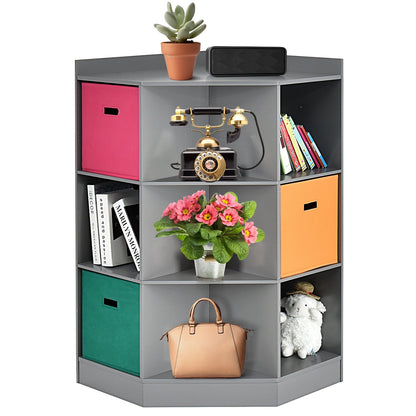 3-Tier Kids Storage Shelf Corner Cabinet with 3 Baskets, Gray - Gallery Canada