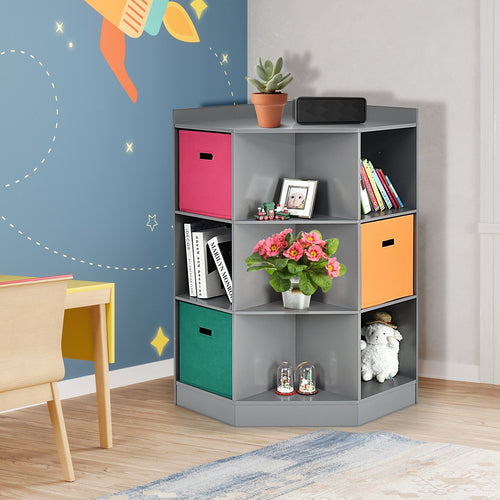 3-Tier Kids Storage Shelf Corner Cabinet with 3 Baskets, Gray