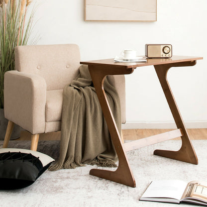 Bamboo Z-Shaped Spacious Sofa Side Table with Space-Saving Tabletop, Coffee - Gallery Canada