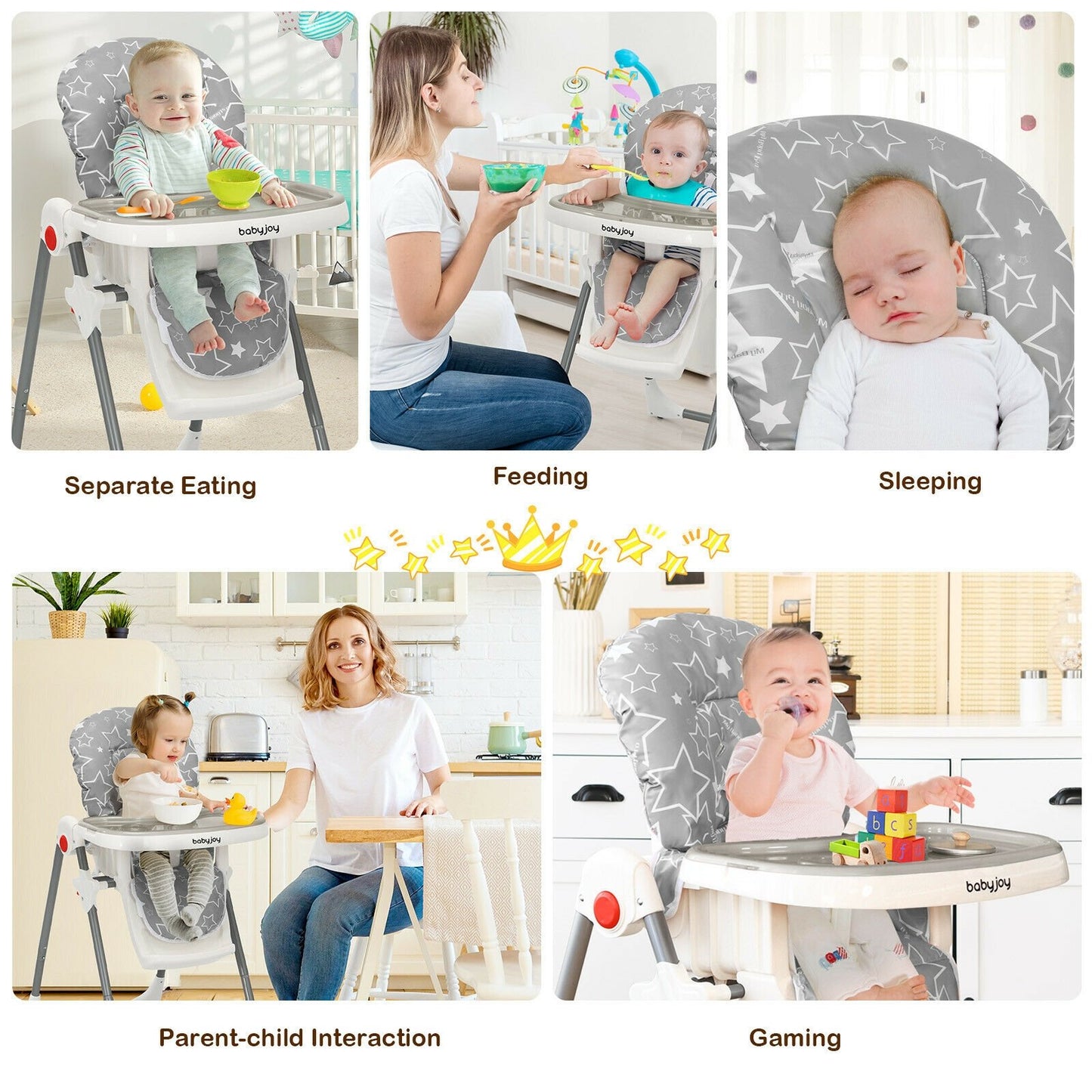 Folding Baby High Dining Chair with 6-Level Height Adjustment, Gray High Chairs   at Gallery Canada