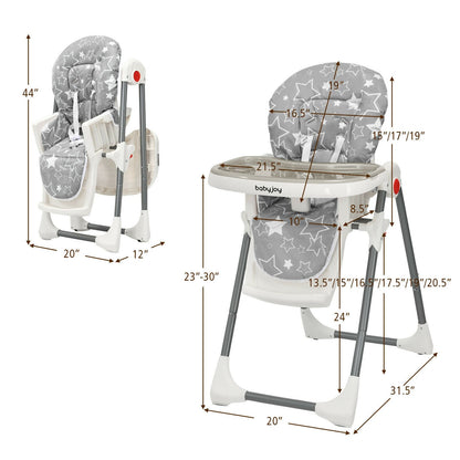 Folding Baby High Dining Chair with 6-Level Height Adjustment, Gray High Chairs   at Gallery Canada