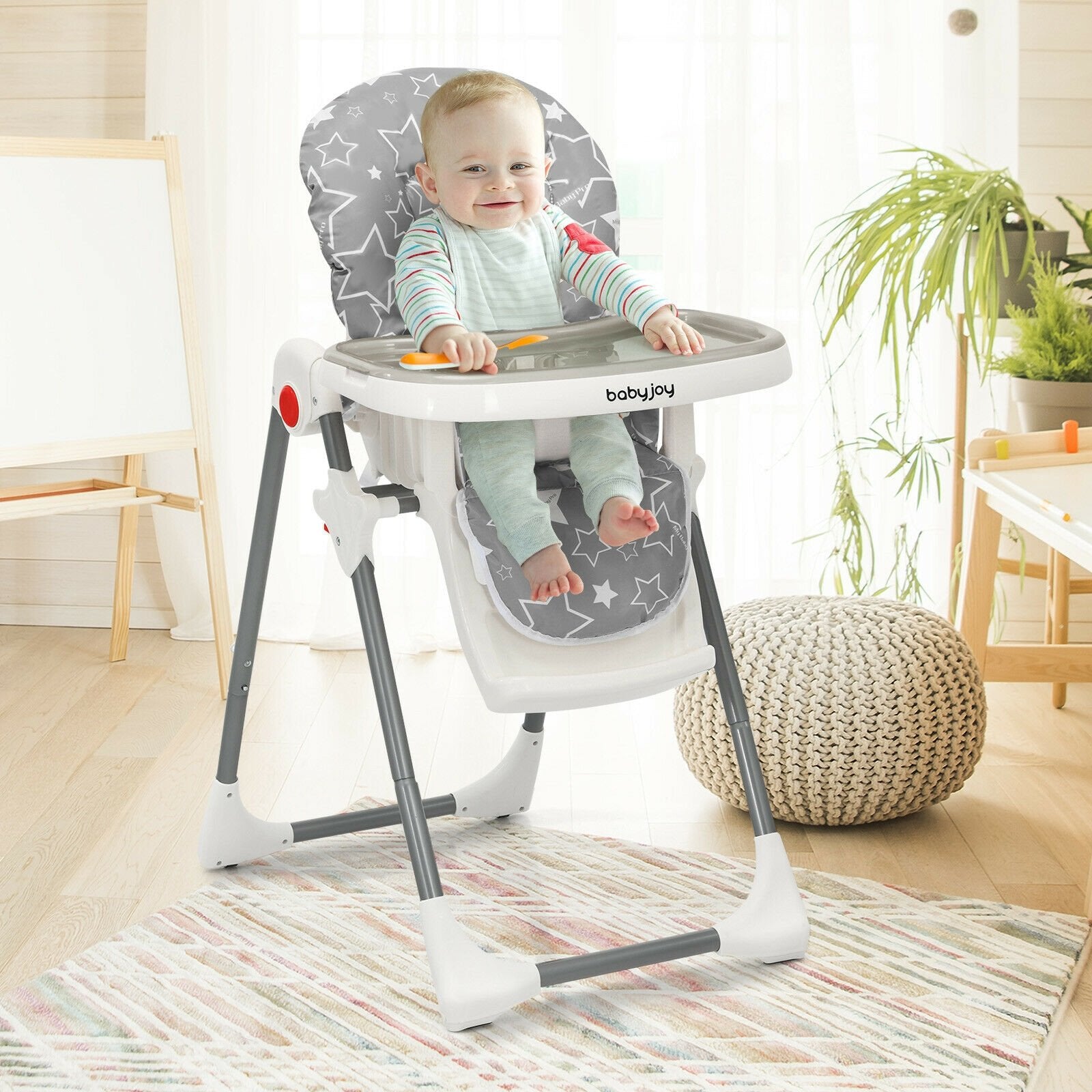 Folding Baby High Dining Chair with 6-Level Height Adjustment, Gray High Chairs   at Gallery Canada