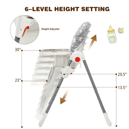 Folding Baby High Dining Chair with 6-Level Height Adjustment, Gray High Chairs   at Gallery Canada