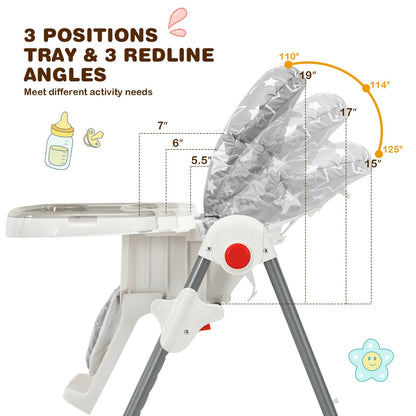 Folding Baby High Dining Chair with 6-Level Height Adjustment, Gray High Chairs   at Gallery Canada