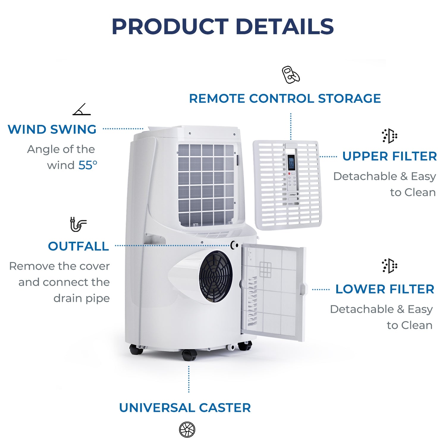12000BTU 3-in-1 Portable Air Conditioner with Remote, White Portable Air Conditioners at Gallery Canada