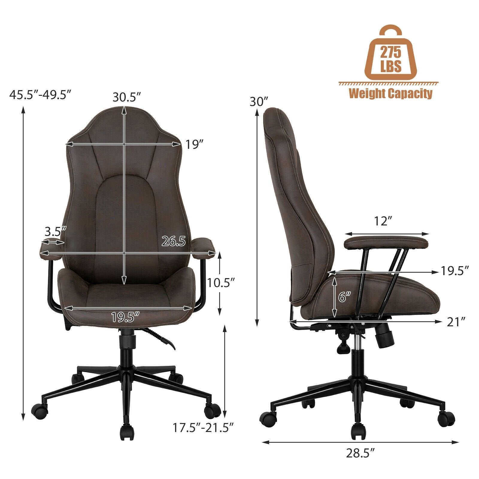 High Adjustable Back Executive Office Chair with Armrest, Brown Executive Chairs   at Gallery Canada