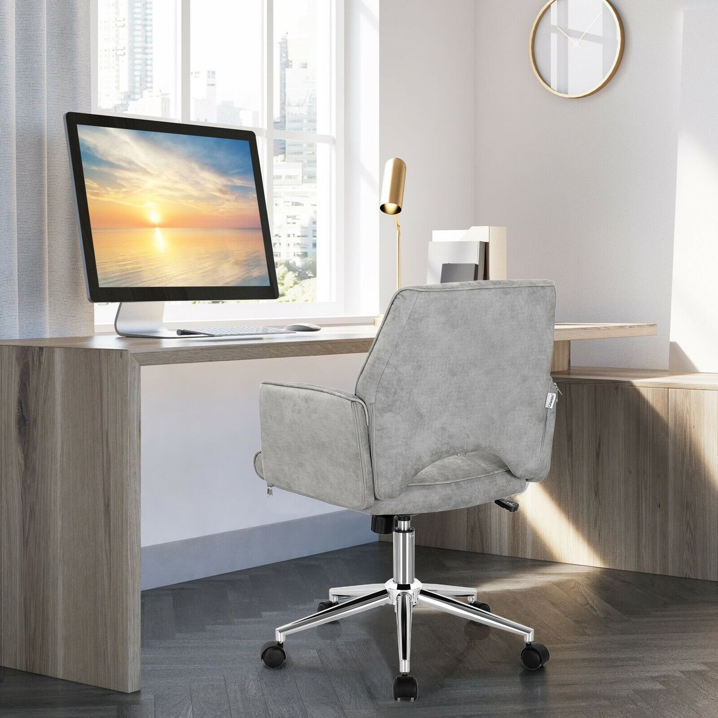 Adjustable Hollow Mid Back Leisure Office Chair with Armrest, Gray Leisure Chairs   at Gallery Canada