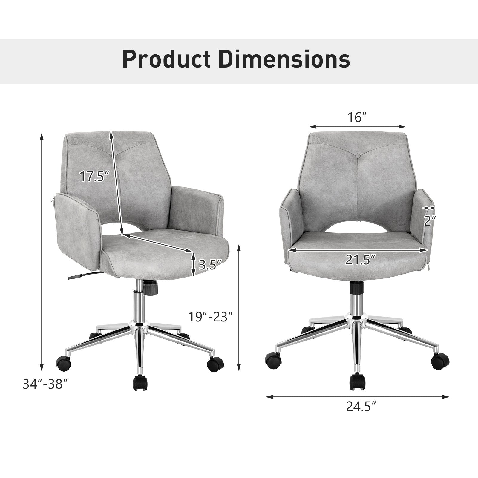 Adjustable Hollow Mid Back Leisure Office Chair with Armrest, Gray Leisure Chairs   at Gallery Canada