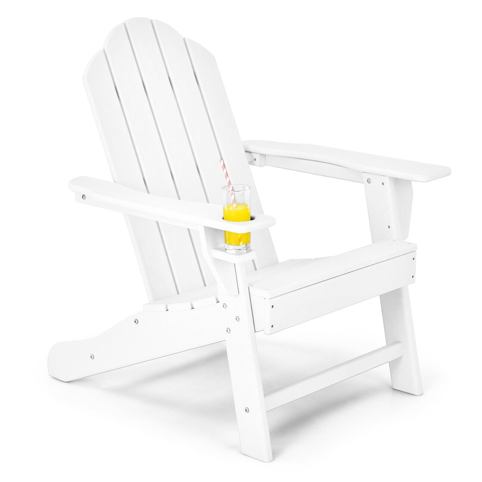 Outdoor Adirondack Chair with Built-in Cup Holder for Backyard Porch, White Adirondack Chairs   at Gallery Canada