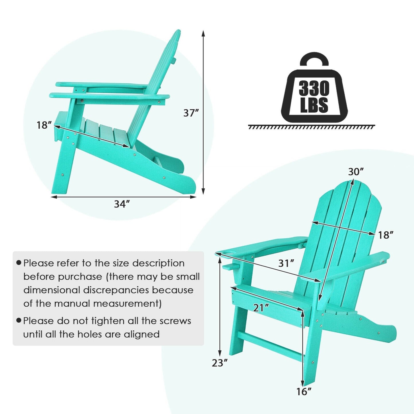 Outdoor Adirondack Chair with Built-in Cup Holder for Backyard Porch, Turquoise Adirondack Chairs   at Gallery Canada