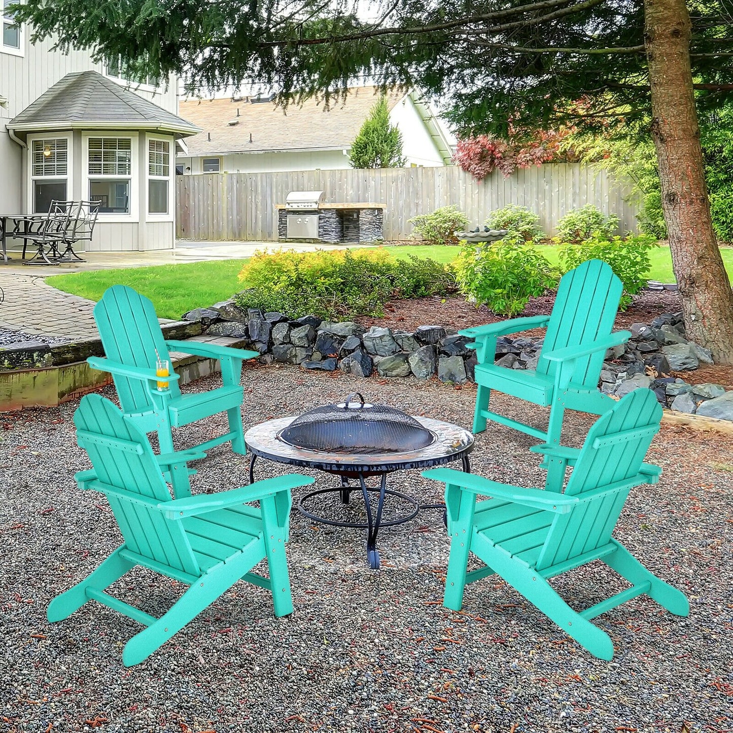 Outdoor Adirondack Chair with Built-in Cup Holder for Backyard Porch, Turquoise Adirondack Chairs   at Gallery Canada