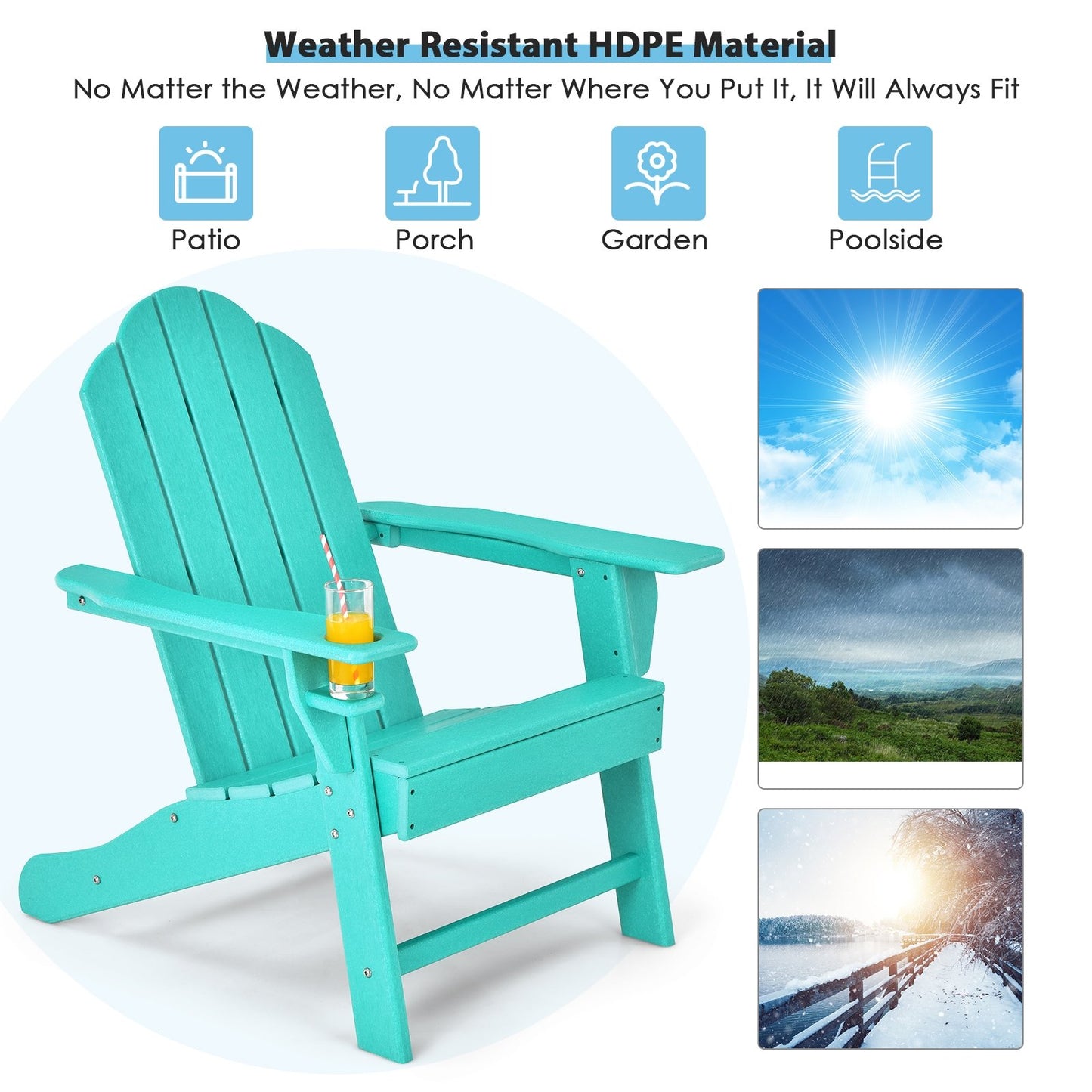 Outdoor Adirondack Chair with Built-in Cup Holder for Backyard Porch, Turquoise Adirondack Chairs   at Gallery Canada