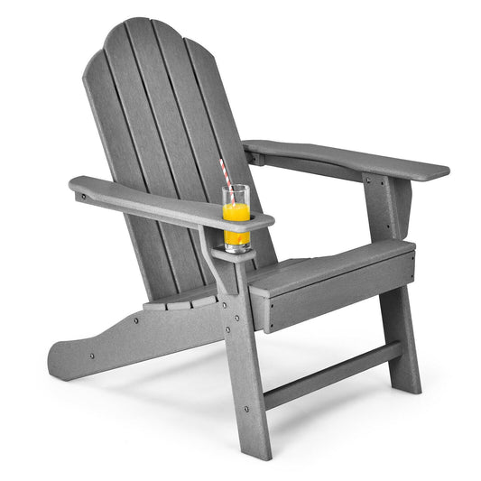 Outdoor Adirondack Chair with Built-in Cup Holder for Backyard Porch, Gray Adirondack Chairs   at Gallery Canada