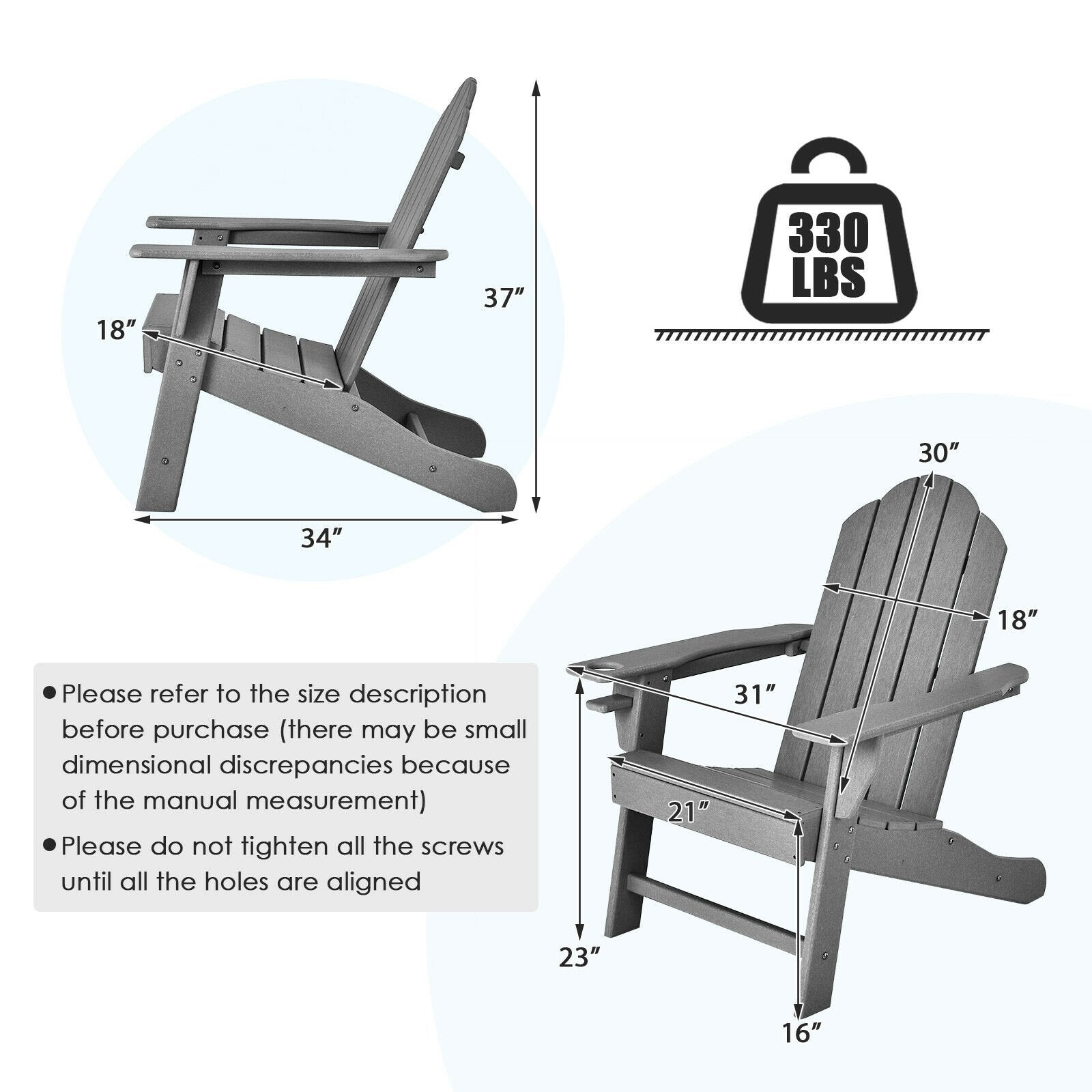 Outdoor Adirondack Chair with Built-in Cup Holder for Backyard Porch, Gray Adirondack Chairs   at Gallery Canada