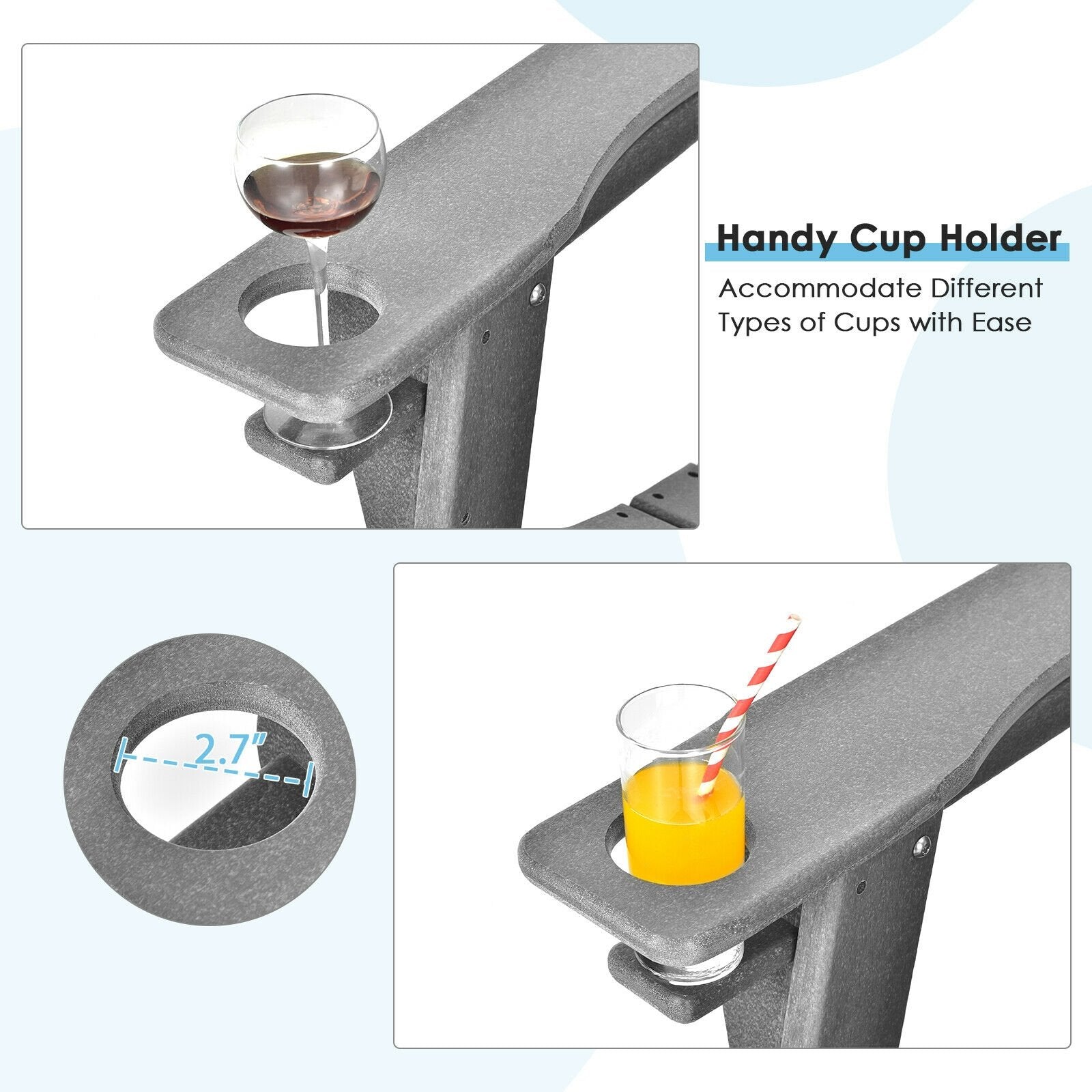 Outdoor Adirondack Chair with Built-in Cup Holder for Backyard Porch, Gray Adirondack Chairs   at Gallery Canada