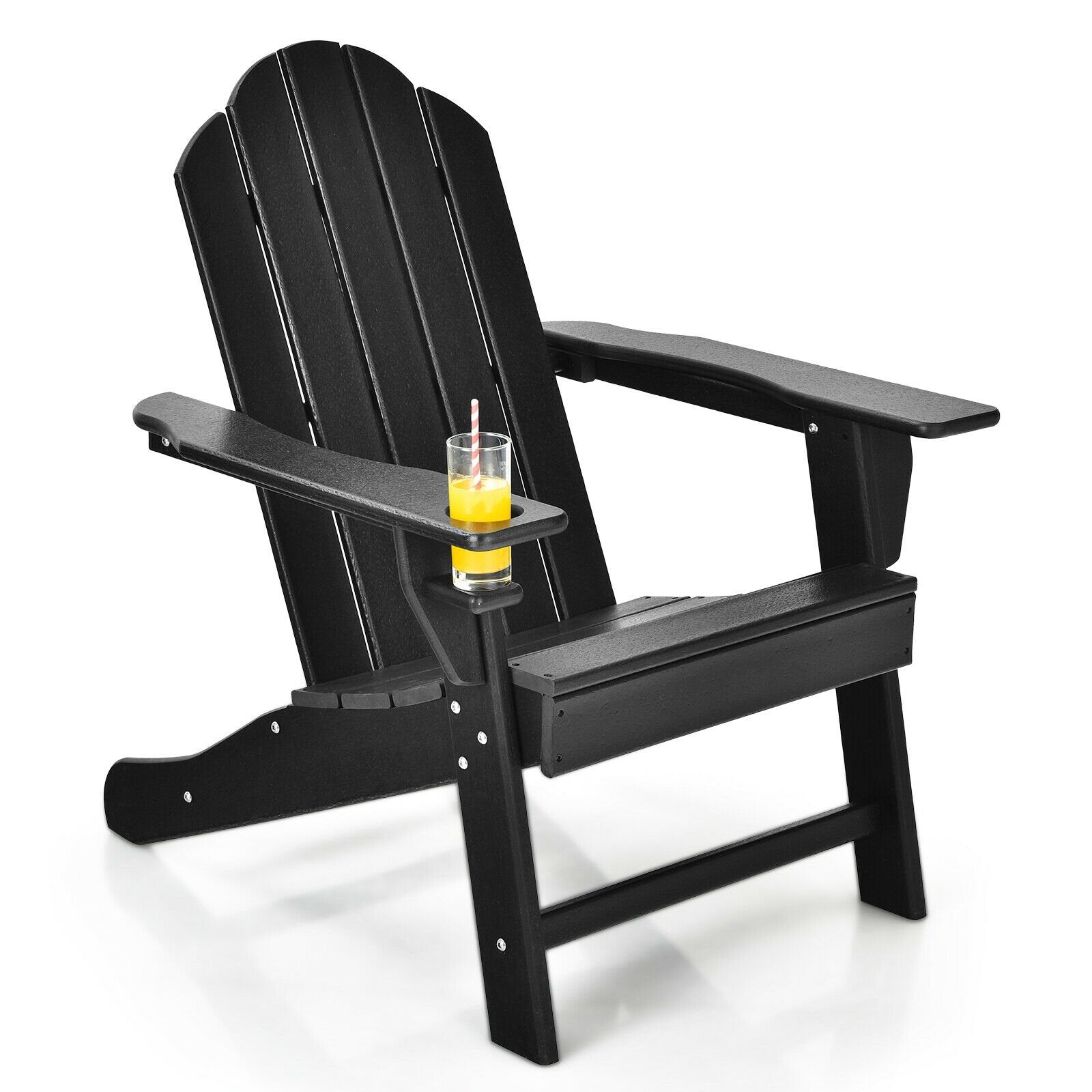 Outdoor Adirondack Chair with Built-in Cup Holder for Backyard Porch, Black Adirondack Chairs   at Gallery Canada