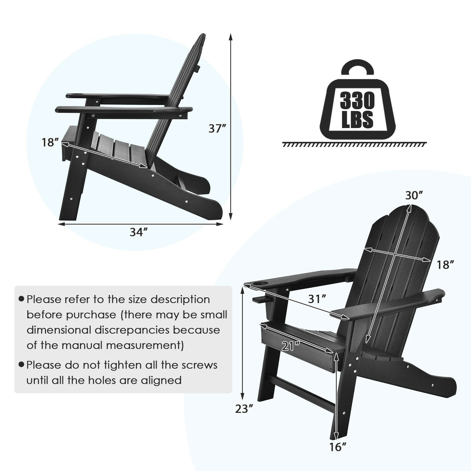 Outdoor Adirondack Chair with Built-in Cup Holder for Backyard Porch, Black Adirondack Chairs   at Gallery Canada