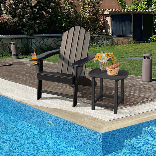 Outdoor Adirondack Chair with Built-in Cup Holder for Backyard Porch, Black Adirondack Chairs   at Gallery Canada