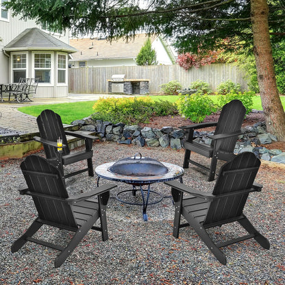 Outdoor Adirondack Chair with Built-in Cup Holder for Backyard Porch, Black Adirondack Chairs   at Gallery Canada