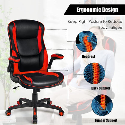 Racing Style Office Chair with PVC and PU Leather Seat, Red - Gallery Canada