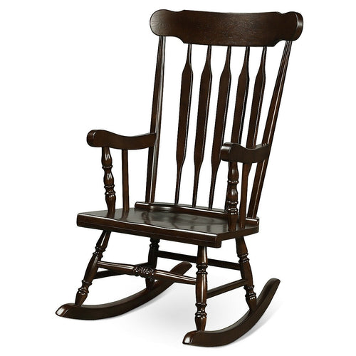 Solid Wood Porch Glossy Finish Rocking Chair, Brown