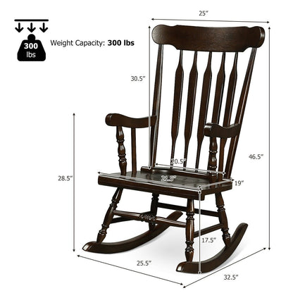 Solid Wood Porch Glossy Finish Rocking Chair, Brown Patio Rocking Chairs & Gliders   at Gallery Canada