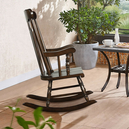 Solid Wood Porch Glossy Finish Rocking Chair, Brown Patio Rocking Chairs & Gliders   at Gallery Canada