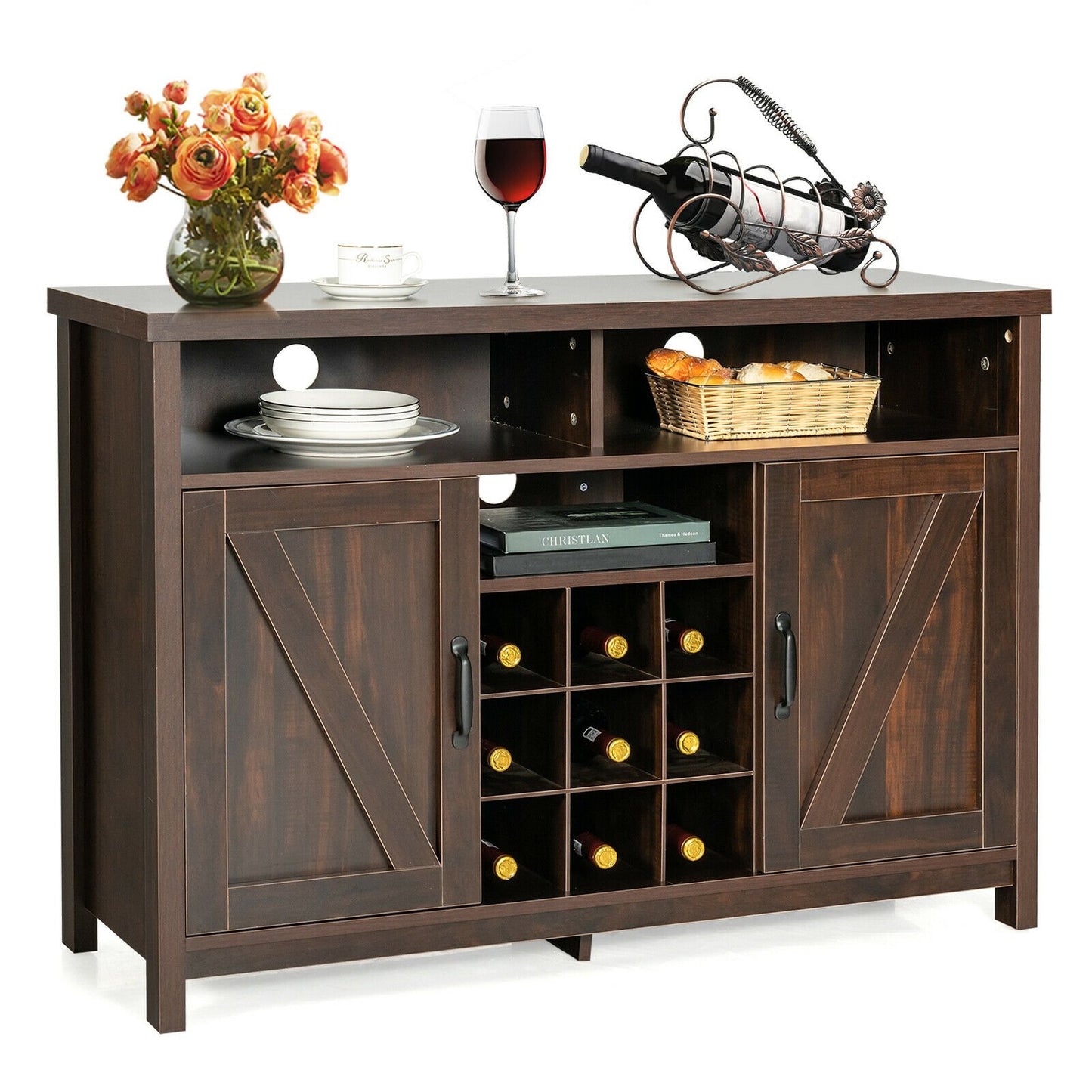 Farmhouse Sideboard with Detachable Wine Rack and Cabinets, Brown Sideboards Cabinets & Buffets   at Gallery Canada