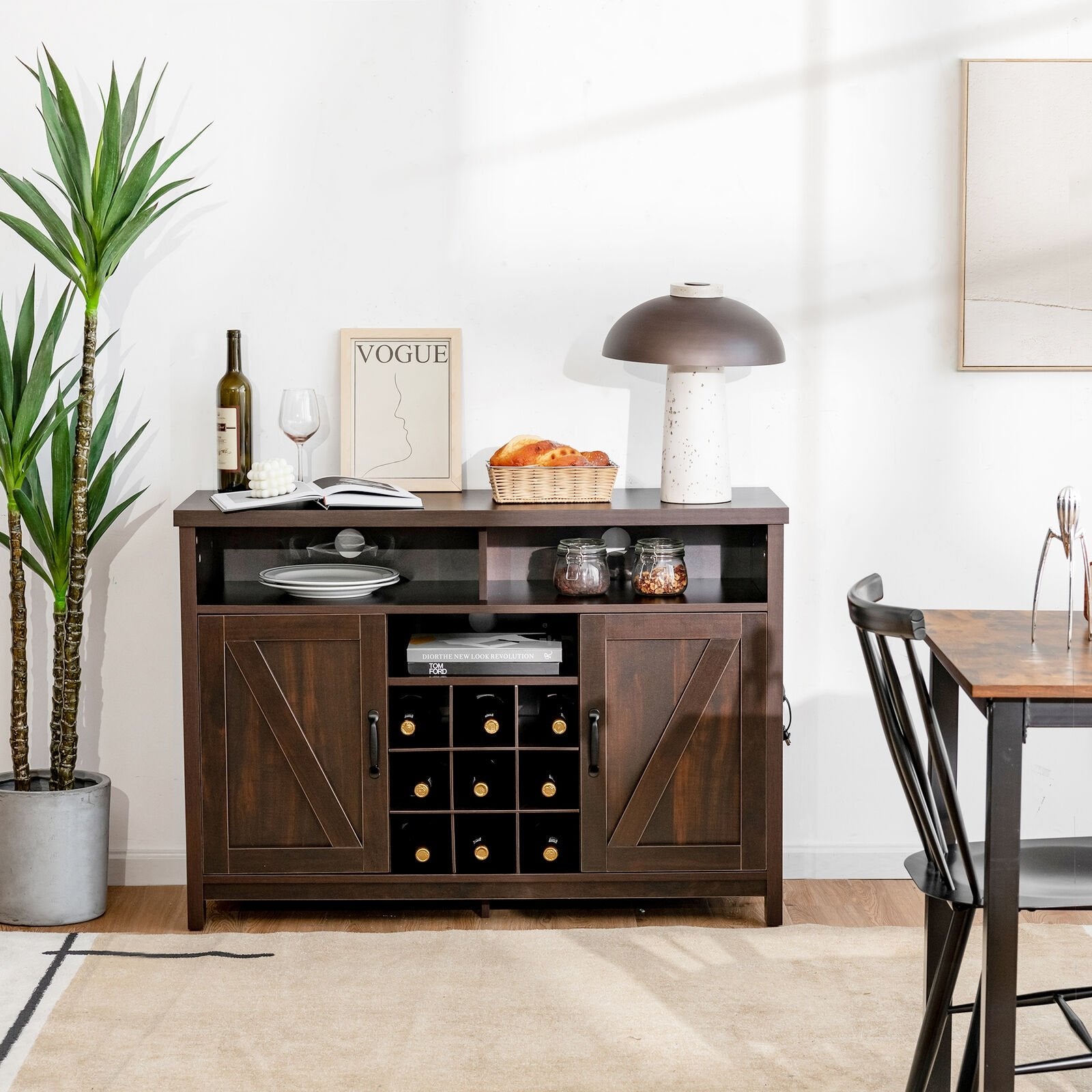 Farmhouse Sideboard with Detachable Wine Rack and Cabinets, Brown Sideboards Cabinets & Buffets   at Gallery Canada