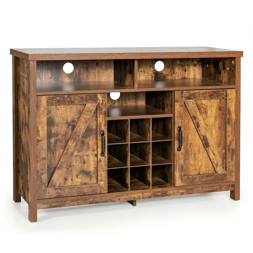 Farmhouse Sideboard with Detachable Wine Rack and Cabinets, Rustic Brown