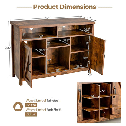 Farmhouse Sideboard with Detachable Wine Rack and Cabinets, Rustic Brown Sideboards Cabinets & Buffets   at Gallery Canada