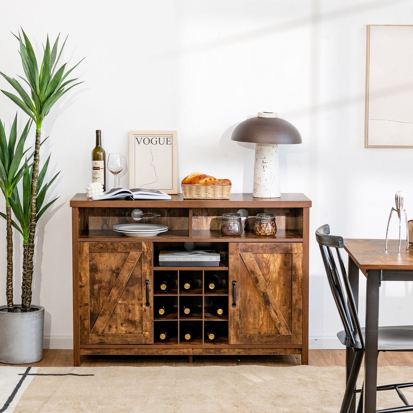 Farmhouse Sideboard with Detachable Wine Rack and Cabinets, Rustic Brown Sideboards Cabinets & Buffets   at Gallery Canada