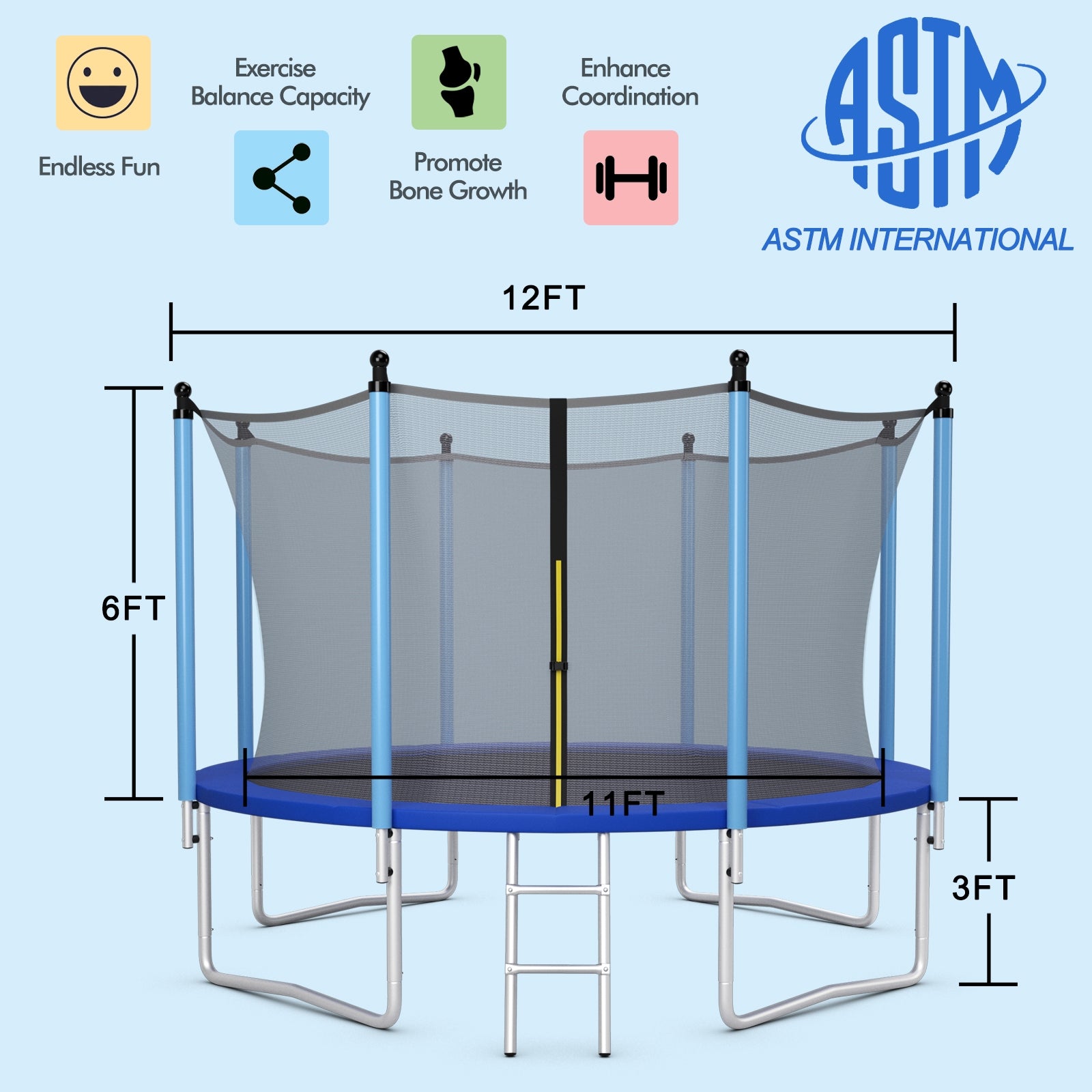 Outdoor Trampoline with Safety Closure Net-12 ft, Blue Trampolines   at Gallery Canada