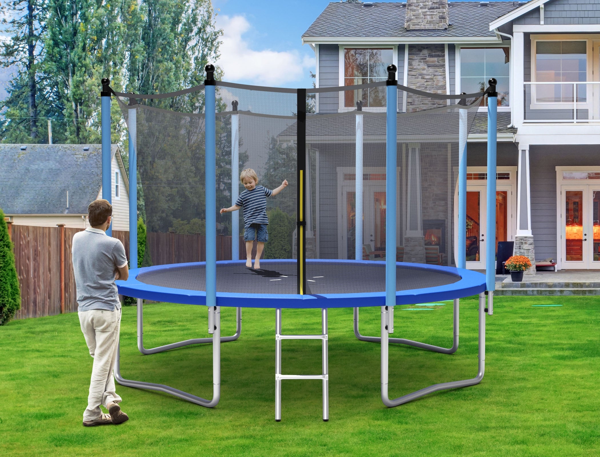 Outdoor Trampoline with Safety Closure Net-12 ft, Blue Trampolines   at Gallery Canada