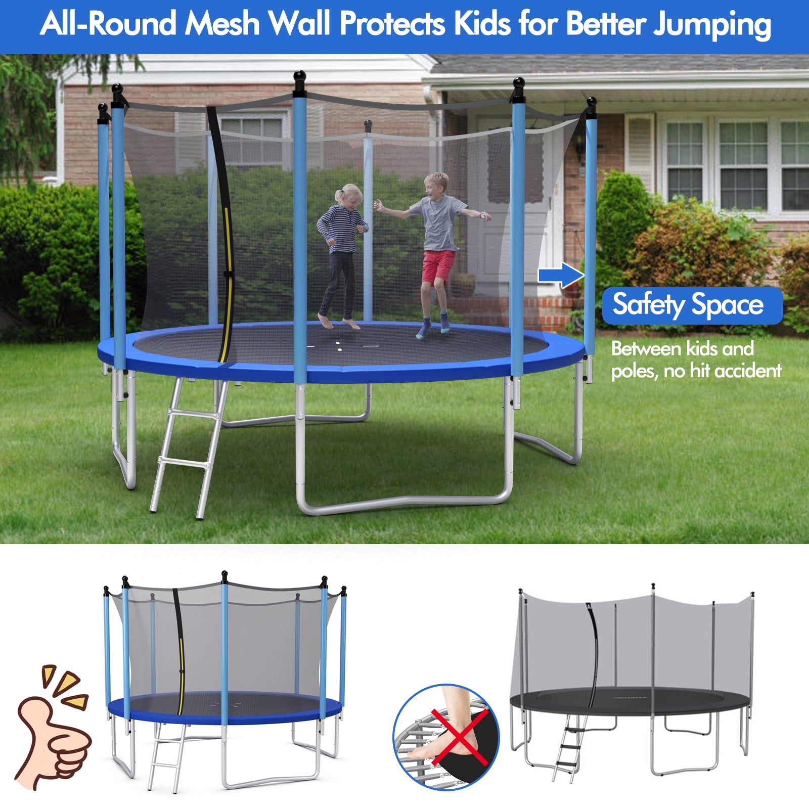 Outdoor Trampoline with Safety Closure Net-12 ft, Blue Trampolines   at Gallery Canada